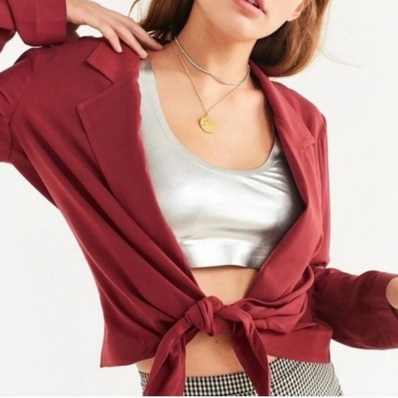 silence + noise Tops - UO SILENCE + NOISE | Burgundy Tie Front Blouse | M